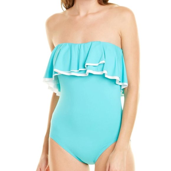 NWT Contours by Coco Reef Agate Ruffle Bandeau One Piece Size 12/36C - Aqua - Picture 1 of 9